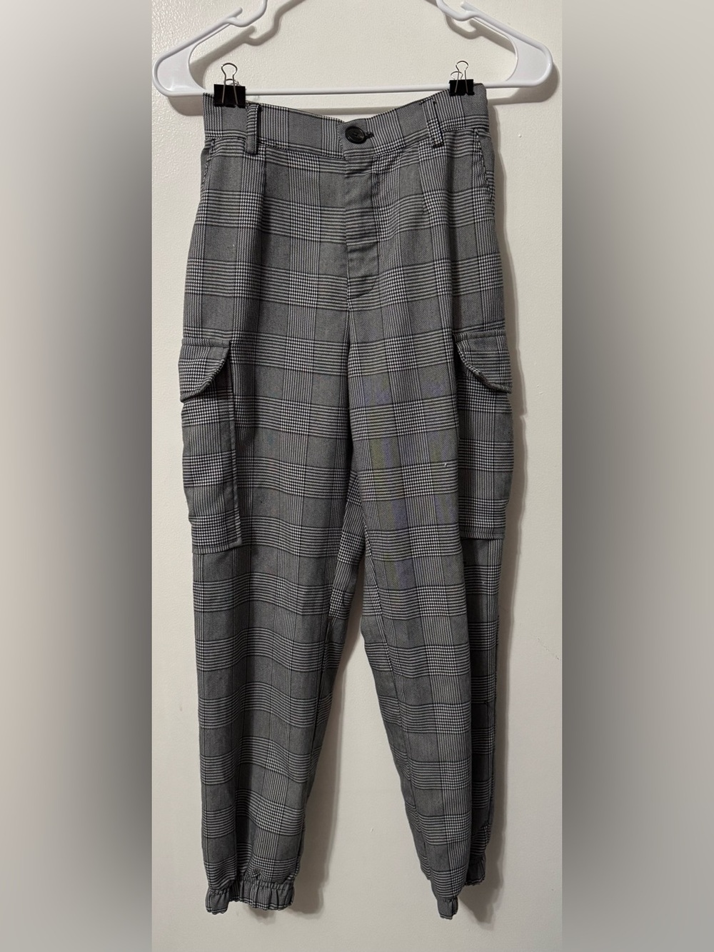 Forever 21 Black and Gray Plaid Cargo Trousers